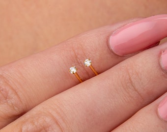 Tiny 2mm Cubic Zirconia Stud Earrings | 14k Gold Plated Sterling Silver | Dainty and Elegant | Perfect Gift for Her