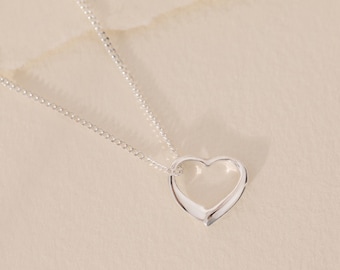 Sterling Silver Floating Heart Necklace, 16 Inch Chain, Timeless Romantic Love Necklace, Perfect Gift for Her