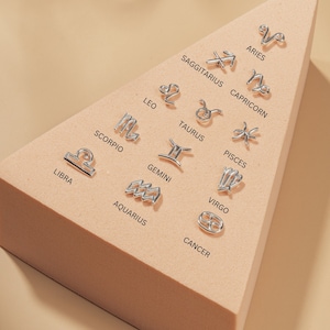 Kolczyki ze znakiem zodiaku ze srebra próby 925 | 6 mm | Biżuteria z motywem horoskopu i astrologii | Idealny prezent dla osoby znającej znak zodiaku