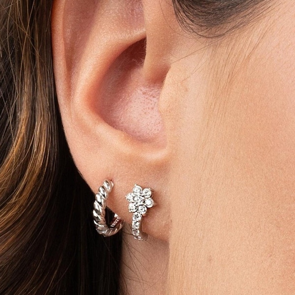 Cubic Zirconia Flower Stud Earrings in 925 Sterling Silver, Elegant and Sparkling Flower Earrings, Perfect Gift For Her