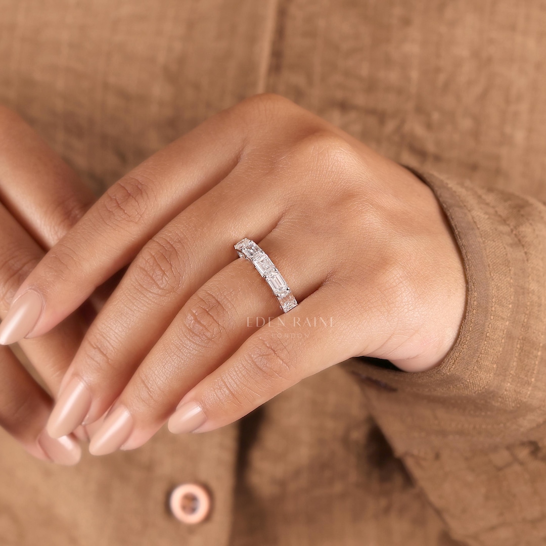 Emerald Cut Lab Grown Diamond Half Eternity Ring | Emerald Wedding Band ...