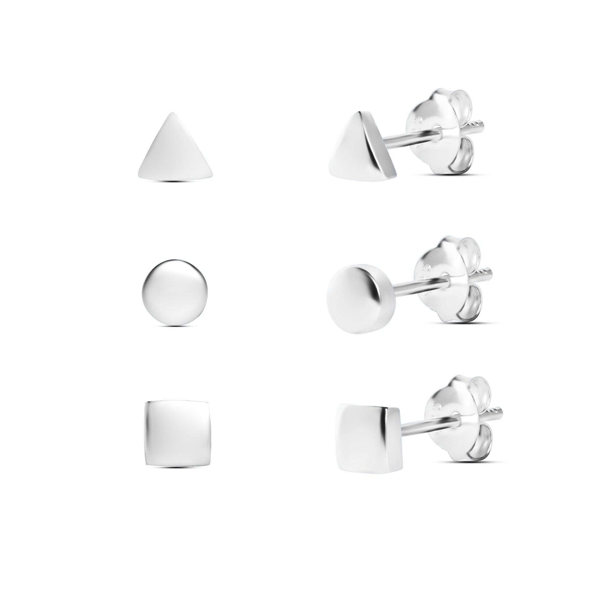 Numbering ♥ #3193 Triangle Stud Earrings /追跡付 Set of 3 Pairs Sterling Silver Geometric Stud Earrings for