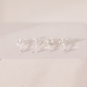 Set of 2 Pairs Cubic Zirconia Stud Earrings for Women 2mm Dainty CZ Earrings 925 Sterling Silver Hypoallergenic Gift Set image 2