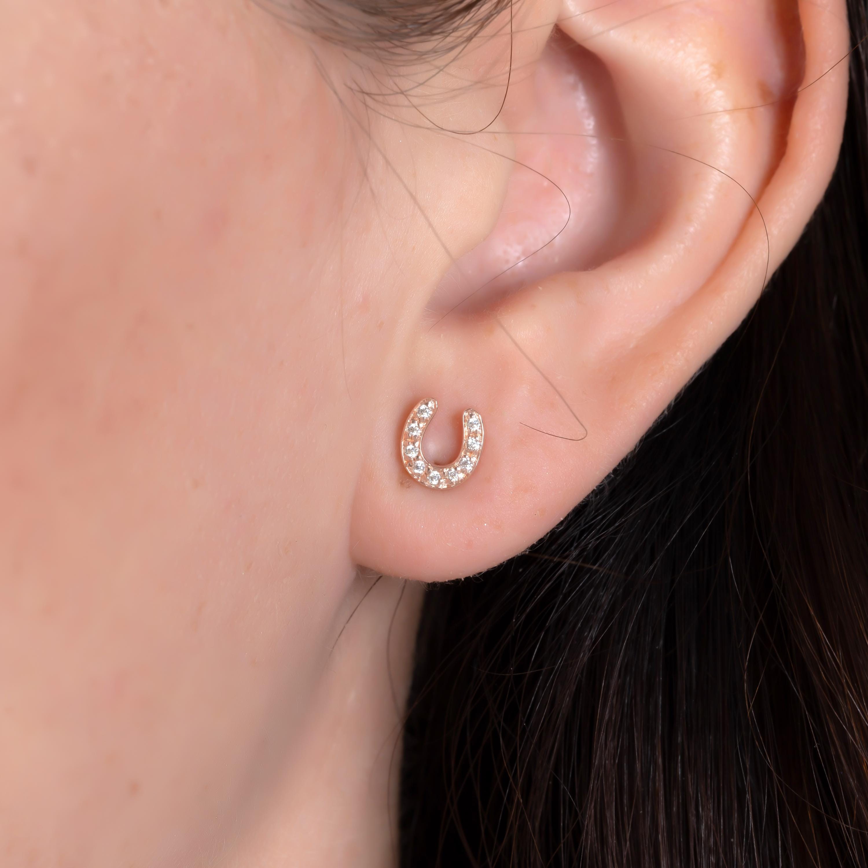 Cubic Zirconia Horseshoe Stud Earrings in 925 Sterling