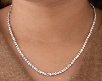 15 CTW Lab Grown Diamond Tennis Necklace | Round Brilliant Cut Tennis Necklace | E-F VVS Certified Diamonds | 17 INCH