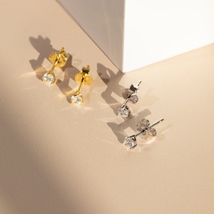 Tiny Cz Stud Earrings in Sterling Silver or Gold, Cz Earrings, Minimalist Earrings, Perfect Gift For Her