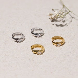 925 Sterling Silver Cz Huggie Hoop Earrings, Marquise Cut Cz Hoop Earrings, Gold Hoop Earrings, Small Hoop Earrings, Minimalist Gift For Her