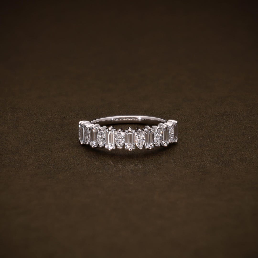 Marquise & Baguette Lab Grown Diamond Eternity Band Ring, Half Eternity ...