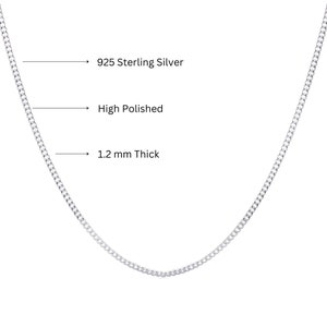 Sterling Silver Curb Chain Necklace Women and Men Unisex 925 Sterling