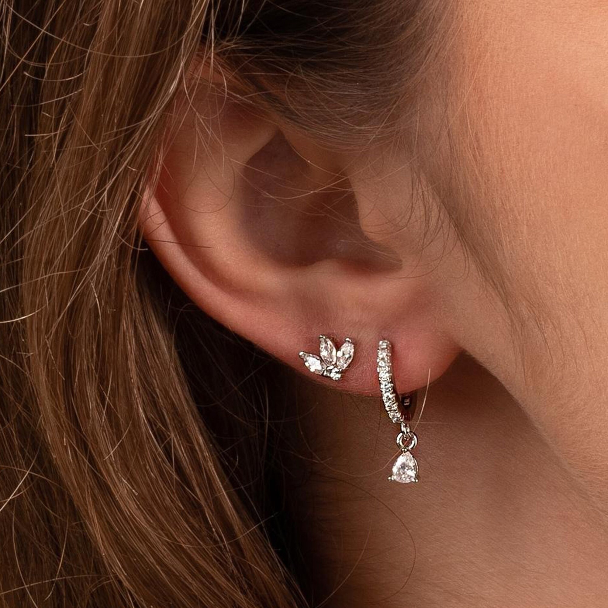 Boucles D'oreilles Pendantes En Argent Sterling Avec CZ Poire 3.20 Ct - Fermoir Levier