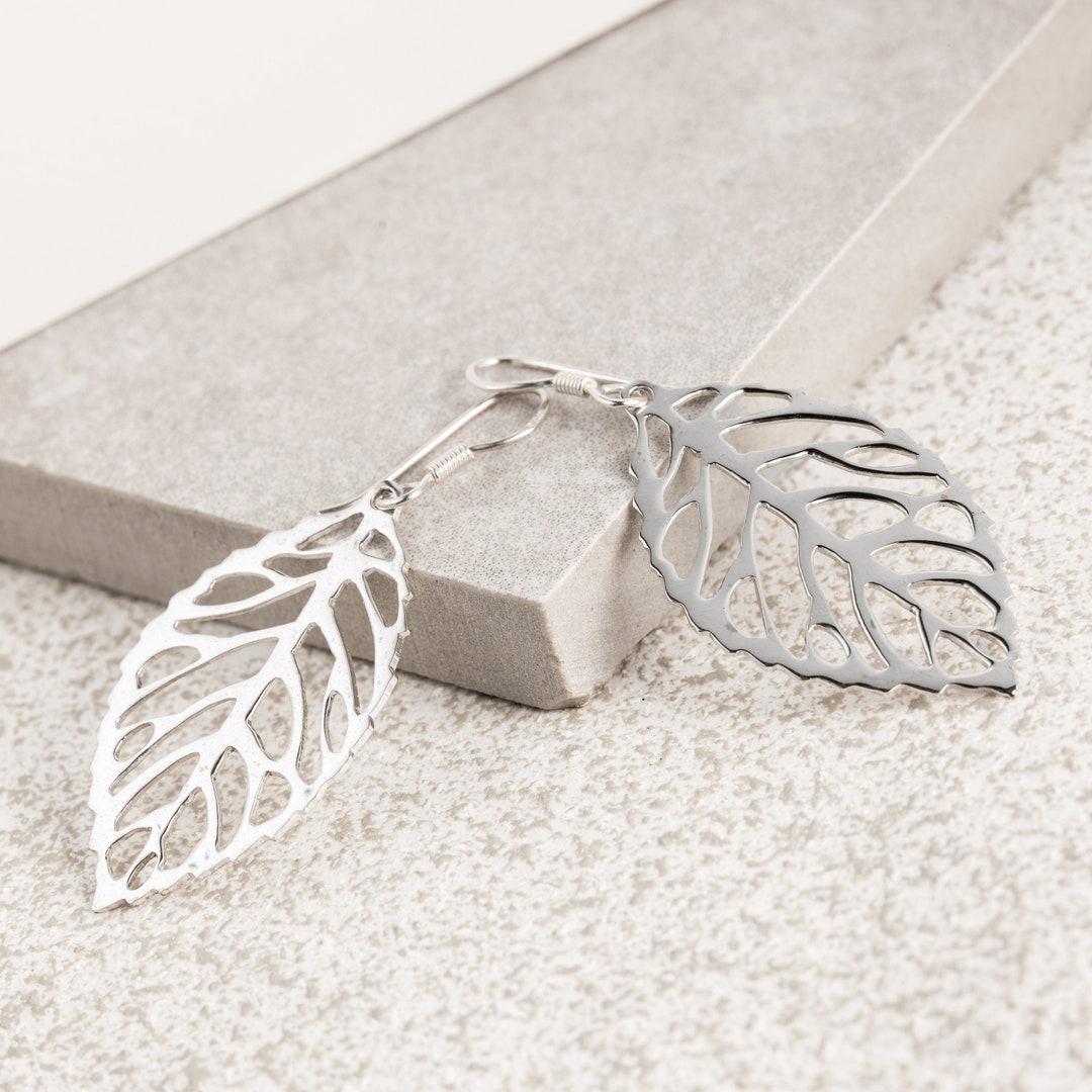 Dangle Leaf Earrings for Women / 925 Sterling Silver Earrings / 35 X 20