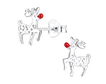 Sterling Silver Reindeer Stud Earrings | Holiday Earrings | Silver Reindeer Earrings | Holiday Jewellery | Holiday Gift for Her