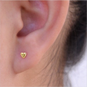 Heart Stud Earrings for Women or Men / Sterling Silver Studs / Gold Plated Earrings / 3 mm Wide Earrings / Push Back Studs / Hypoallergenic zdjęcie 2