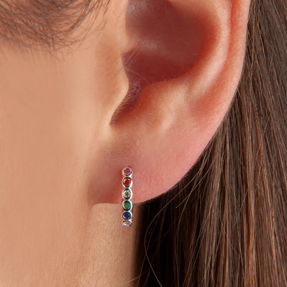 Bezel Set Multi Coloured Cubic Zirconia Hoop Earrings for Women in