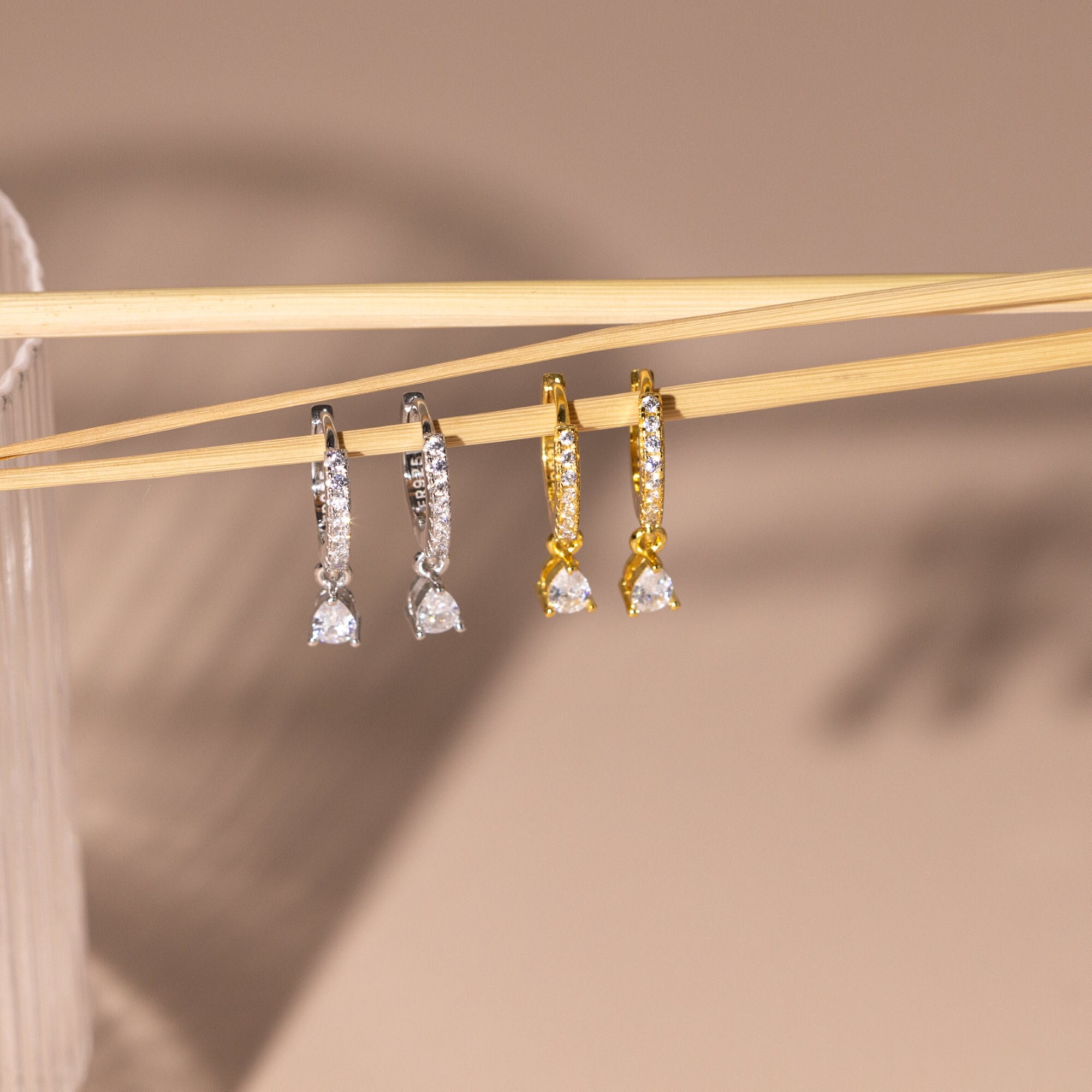 14K Gold Pearl Dangle Earrings Hypoallergenic, Cubic Zirconia