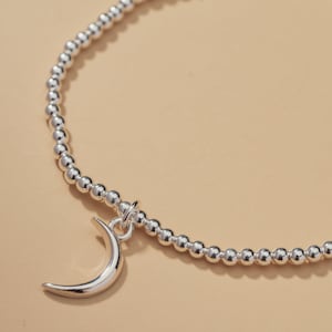 Night Sky Crescent Moon Charm Bracelet for Women / Stretch Bracelet / 925 Sterling Silver Ball Beaded Bracelet / Gift Boxed