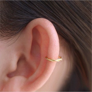 Open Twisted Huggie Ear Cuff for Women / 925 Sterling Silver Earring / 14K Yellow Gold Plating Earring / Hypoallergenic Earring