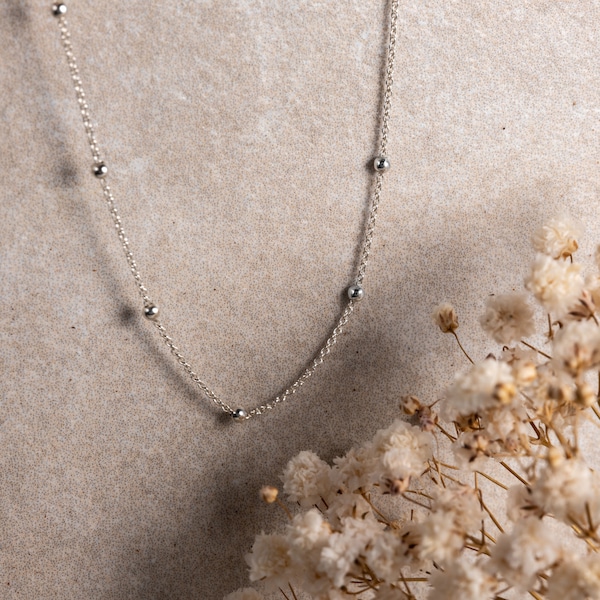 Kugel Halskette für Frauen / 925 Sterling Silber Halskette / 2 mm Kugel Halskette / Verstellbare Halskette / 18 Zoll Halskette / Feminine Halskette