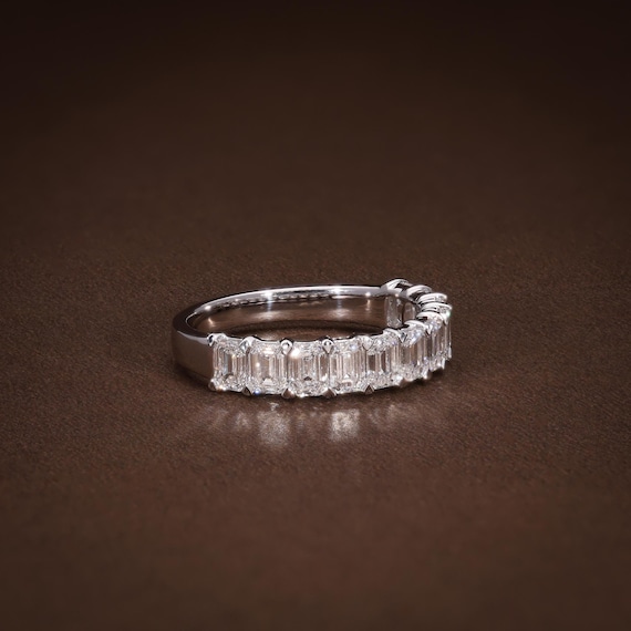 Emerald Cut Diamond Half Eternity Ring, Lab Grown Diamond Half Eternity Band, 2.16 CTW E-F VVS VS Certified Diamonds