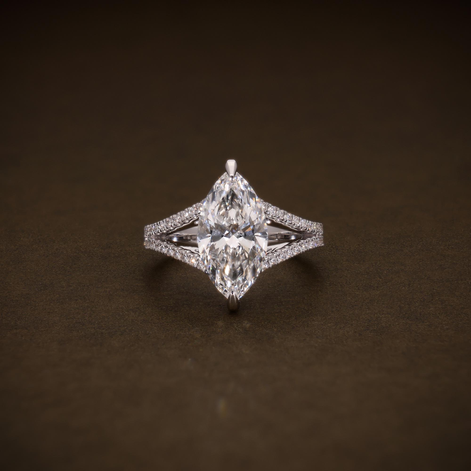 3.75 CTW Marquise Cut Lab Grown Diamond Engagement Ring Split Shank ...