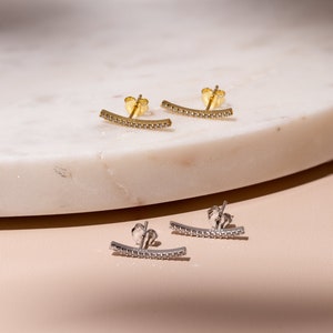 Cz Ear Crawler Stud Earrings in Sterling Silver, Cz Ear Climber, Silver Ear Crawler, Ear Jacket Earrings, Cz Earrings by Eden Raine