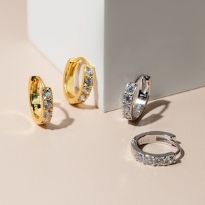 Cz Pave Huggie Hoop Earrings in Sterling Silver or Gold by Eden Raine