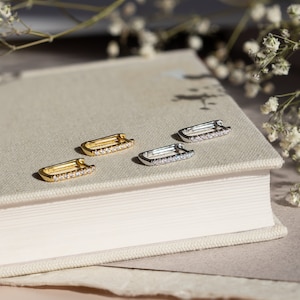 18k Gold Plated Cz Pave Hoop Earrings, Gold Hoop Earrings, Cz Hoop Earrings , 16mm Hoop Earrings, Sterling Silver Earrings, Gold Earrings