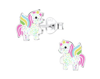 Clous d'oreilles licorne en argent sterling | Boucles d'oreilles pour enfants | Boucles d'oreilles licorne | Hypoallergénique | Bijoux licorne | Cadeaux pour les enfants