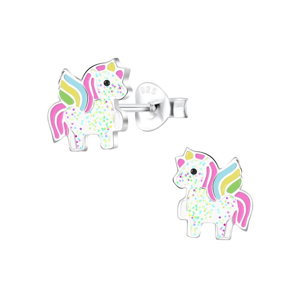 Clous d'oreilles licorne en argent sterling | Boucles d'oreilles pour enfants | Boucles d'oreilles licorne | Hypoallergénique | Bijoux licorne | Cadeaux pour les enfants