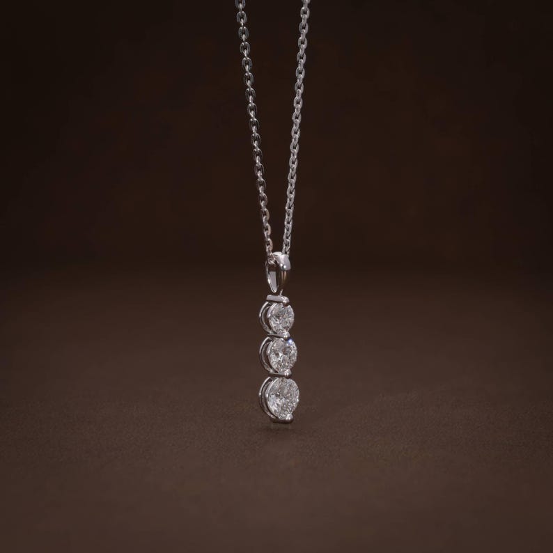 1.03ct Lab Grown Diamond Pendant Necklace / Three Stone Necklace / F-G VVS-VS Certified Lab Diamond Necklace / Adjustable Length image 5