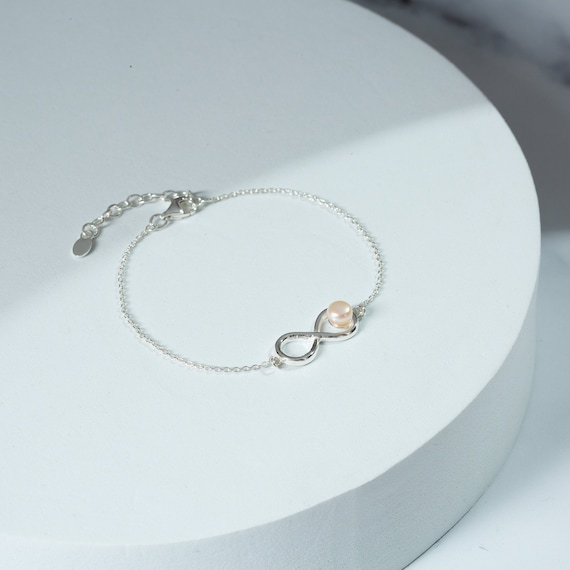 Sterling Silver Infinity Bracelet With Pearl, Friendship Bracelet