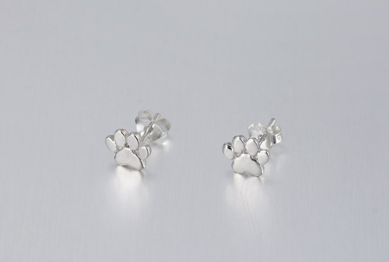 Sterling Silver Paw Print Earrings, New Pet Adoption Gift, Delicate Pet Memorial Earrings, Animal Lover Keepsake Gift, Minimalist Earrings image 3