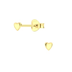 Heart Stud Earrings for Women or Men / Sterling Silver Studs / Gold Plated Earrings / 3 mm Wide Earrings / Push Back Studs / Hypoallergenic zdjęcie 7