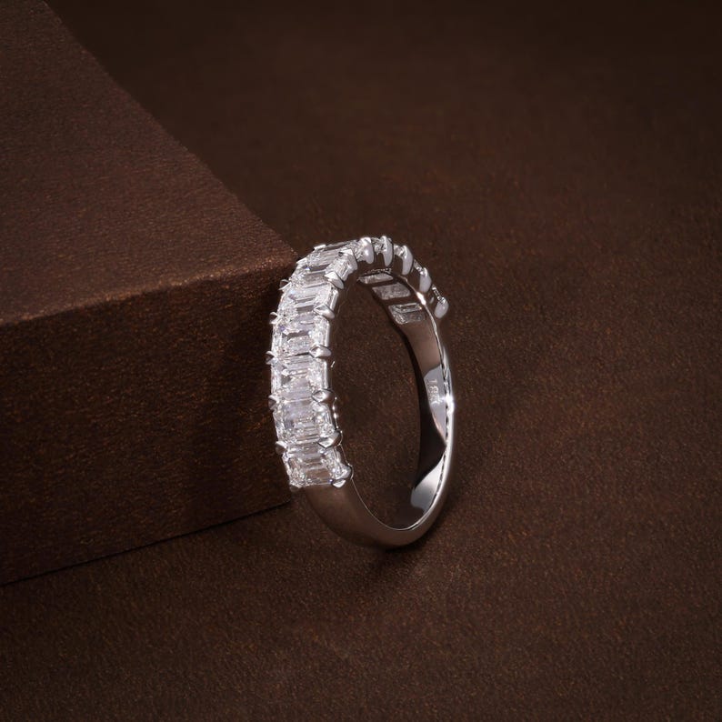 Emerald Cut Diamond Half Eternity Ring, Lab Grown Diamond Half Eternity Band, 2.16 CTW E-F VVS VS Certified Diamonds image 7
