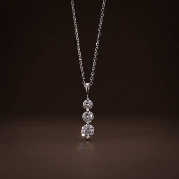 1.03ct Lab Grown Diamond Pendant Necklace / Three Stone Necklace / F-G VVS-VS Certified Lab Diamond Necklace / Adjustable Length