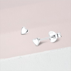 Heart Stud Earrings for Women or Men / Sterling Silver Studs / Gold Plated Earrings / 3 mm Wide Earrings / Push Back Studs / Hypoallergenic zdjęcie 3