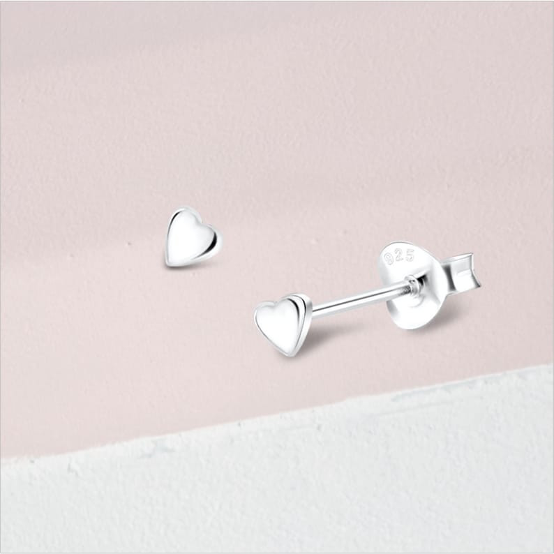 Heart Stud Earrings for Women or Men / Sterling Silver Studs / Gold Plated Earrings / 3 mm Wide Earrings / Push Back Studs / Hypoallergenic zdjęcie 3