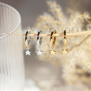 Aros colgantes minimalistas con forma de estrella en plata de ley 925, aros con forma de estrella, aros celestiales, aros colgantes de Eden Raine