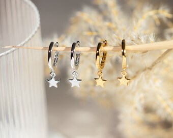 orecchini a cerchio in argento Sterling 925, a forma di stella e