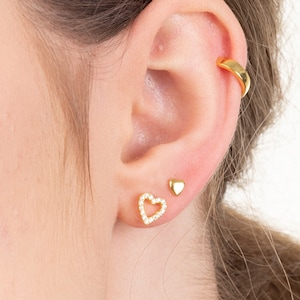 Dazzling Sterling Silver CZ Heart Stud Earrings | Silver & Gold Finishes | Heart Earrings | Cubic Zirconia Earrings | 7.5 mm | Gift for Her