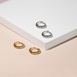 Twisted Rope Huggie Hoop Earrings in Sterling Silver Or Gold By Eden Raine