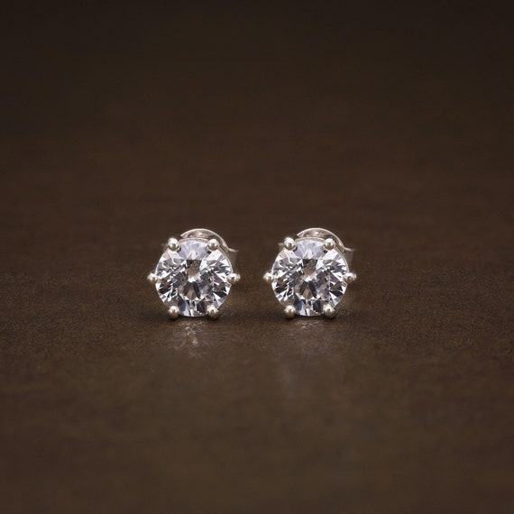 5mm CZ Stud Earrings in 925 Sterling Silver / 6 Prong CZ  display picture 1
