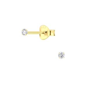 Tiny 2mm Cubic Zirconia Stud Earrings 14k Gold Plated Sterling Silver Dainty and Elegant Perfect Gift for Her zdjęcie 3