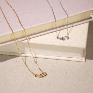 Simple Everyday Necklace for Women, Chain Link Pendant Necklace, Paper clip Necklace , 16 + 2 Inch Adjustable Necklace