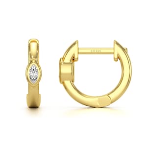 Marquise Cut Cubic Zirconia Huggie Hoop Earrings, Cz Huggie Hoop Earrings, Gold Hoop Earrings, Christmas Gift For Her