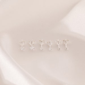 3 Paar Zirkonia Ohrstecker für Damen in 925 Sterling Silber 2mm 3mm 4mm CZ Ohrringe Minimalistisch Brautjungfer Geschenk Bild 3