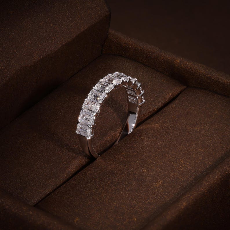 Emerald Cut Diamond Half Eternity Ring, Lab Grown Diamond Half Eternity Band, 2.16 CTW E-F VVS VS Certified Diamonds image 3