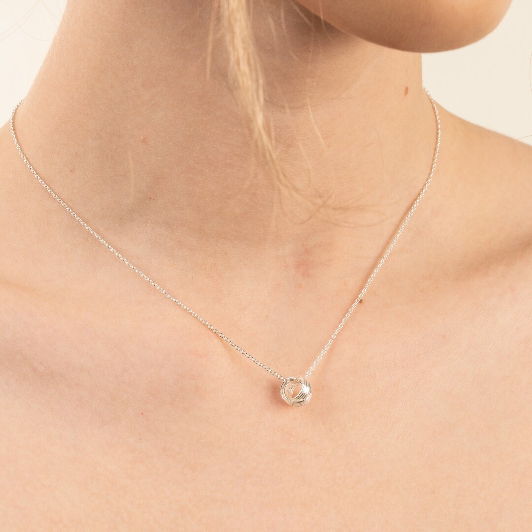 Sterling Silver Dainty Circle Necklace, Geometric Ring Trio