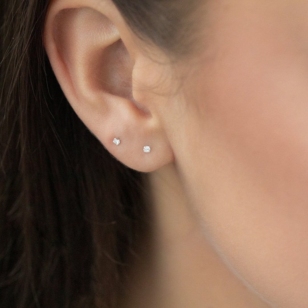 Set 5 Paia Orecchini A Bottone In Argento 925 Con Zirconi Cubici - Ipoallergenici, Per Donna, Con Varie Forme