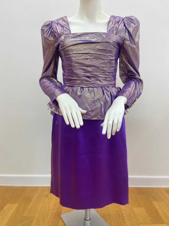 LANVIN  vtg 80ss Purple Cocktail Dress Sz 44 S 4 S